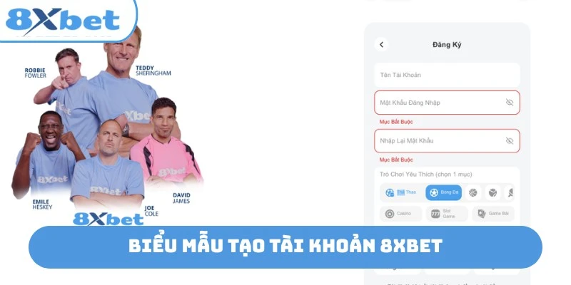 Biểu mẫu đăng ký 8xbet hiển thị trên trình duyệt máy tính với các ô tên đăng nhập và mật khẩu