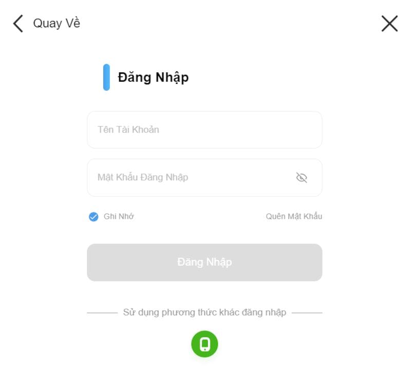 Màn hình đăng nhập 8xbet với ô tên tài khoản, ô mật khẩu và tuỳ chọn ghi nhớ thiết bị
